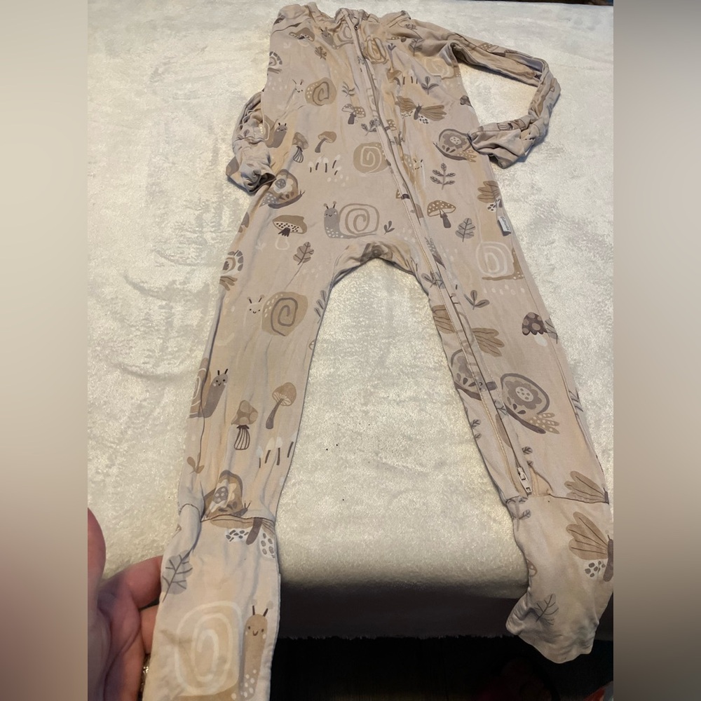 Butterscotch Babies Bamboo Beige Snail & Mushroom Print Kids One Piece Pajamas
